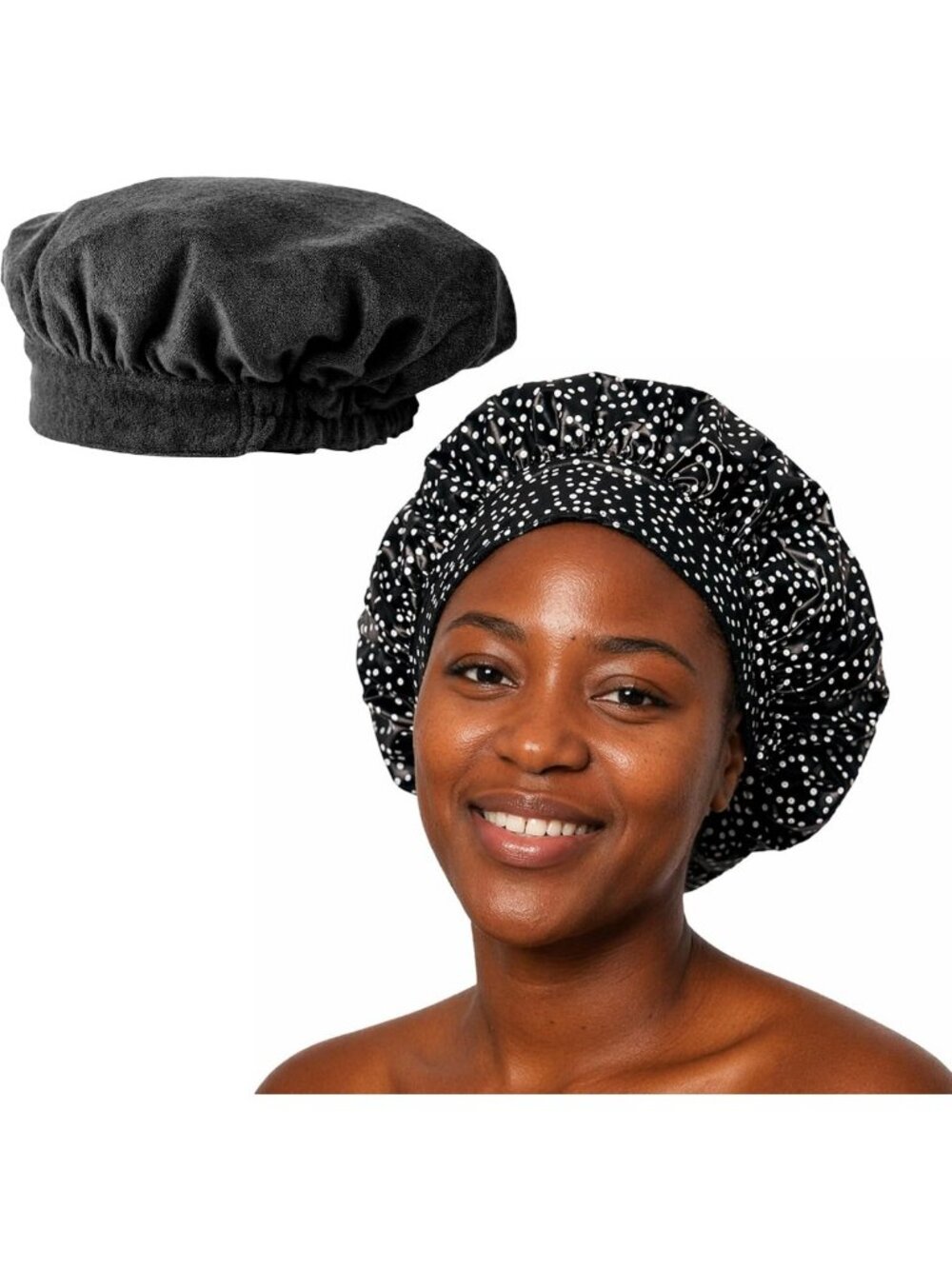 Reversible Waterproof Shower Cap for Long, Short, Braided Hair - Soft Terry